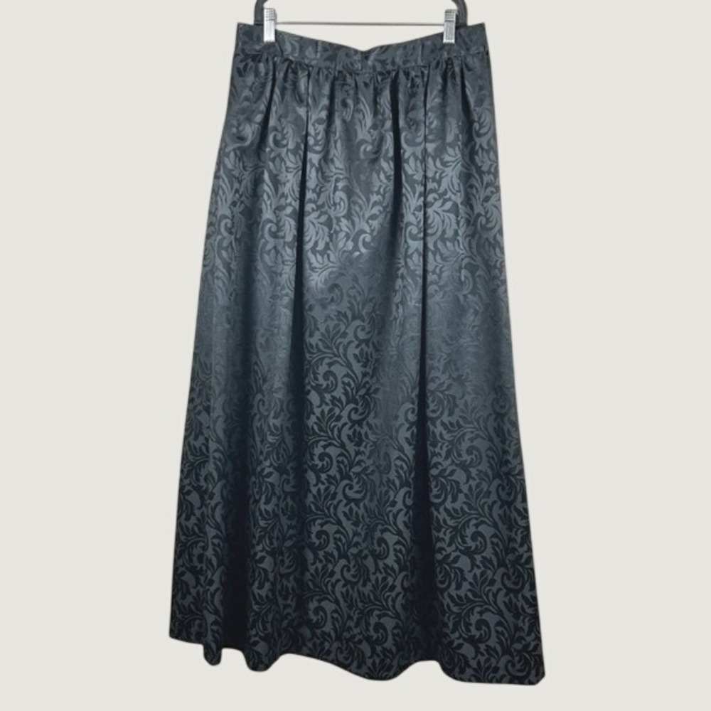 Handmade Maxi Skirt Black Brocade Damask Floral Pockets Women Size L 32 Waist